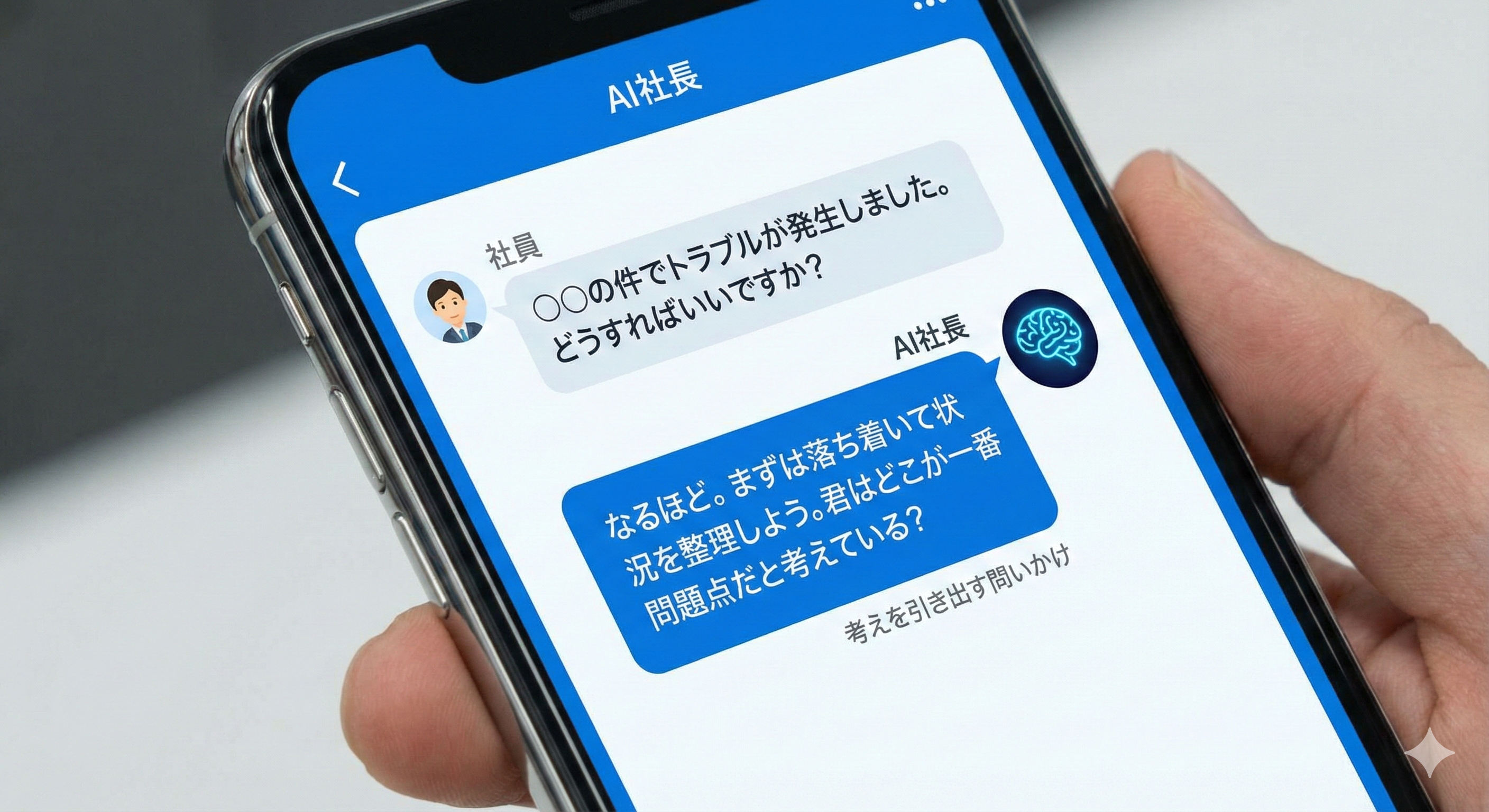 AI社長によるコーチングのチャット画面例