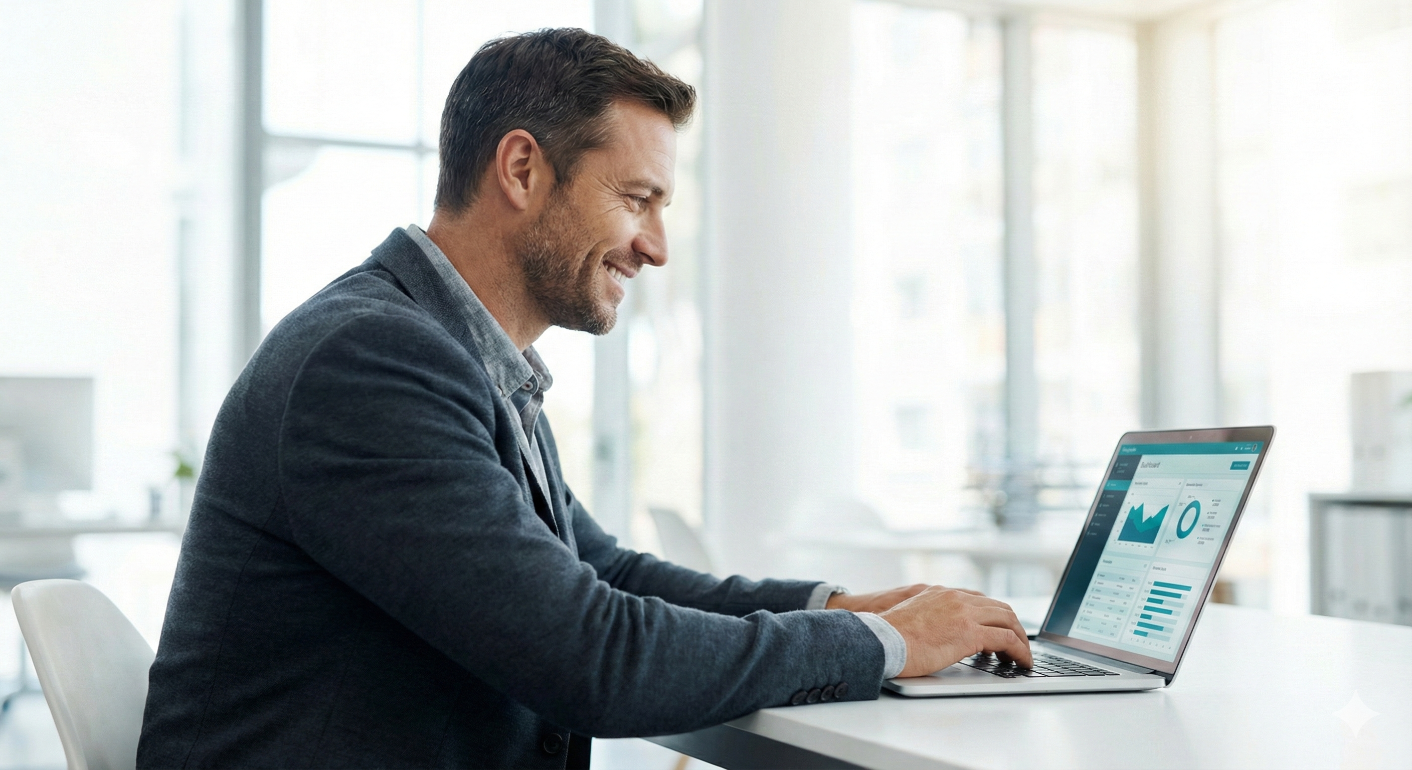 管理者がダッシュボードでチームのトレーニング進捗を確認している様子